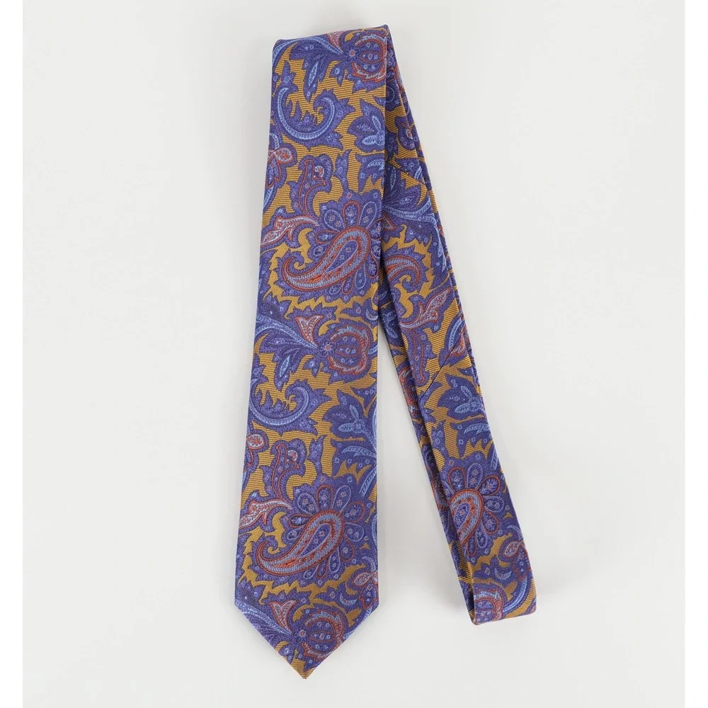 Ted Baker Paisley Necktie Tie Blue Gold Orange Silk Blend Preppy Formal
